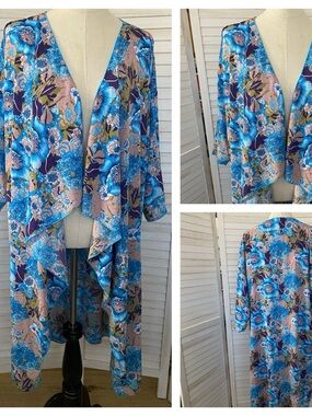 LuLaRoe Floral Draped Open Front Kimono Duster Cardigan SZ L